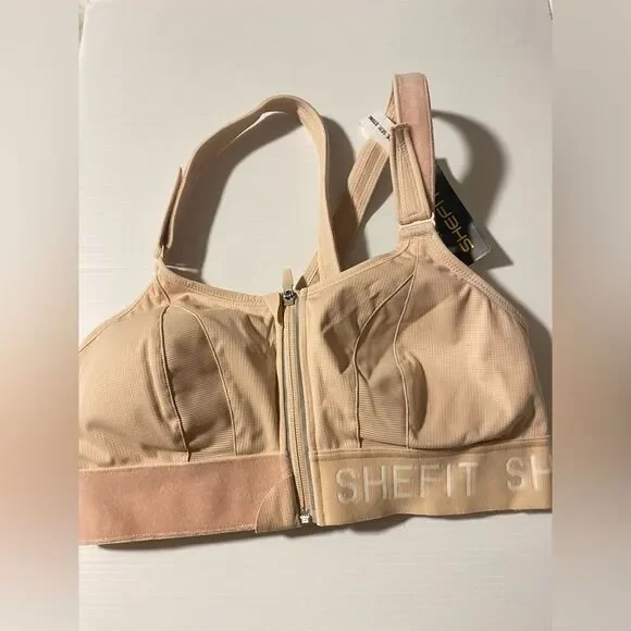 SHEFIT Ultimate Sports Bra Beige tan High Support Racerback Zip NEW